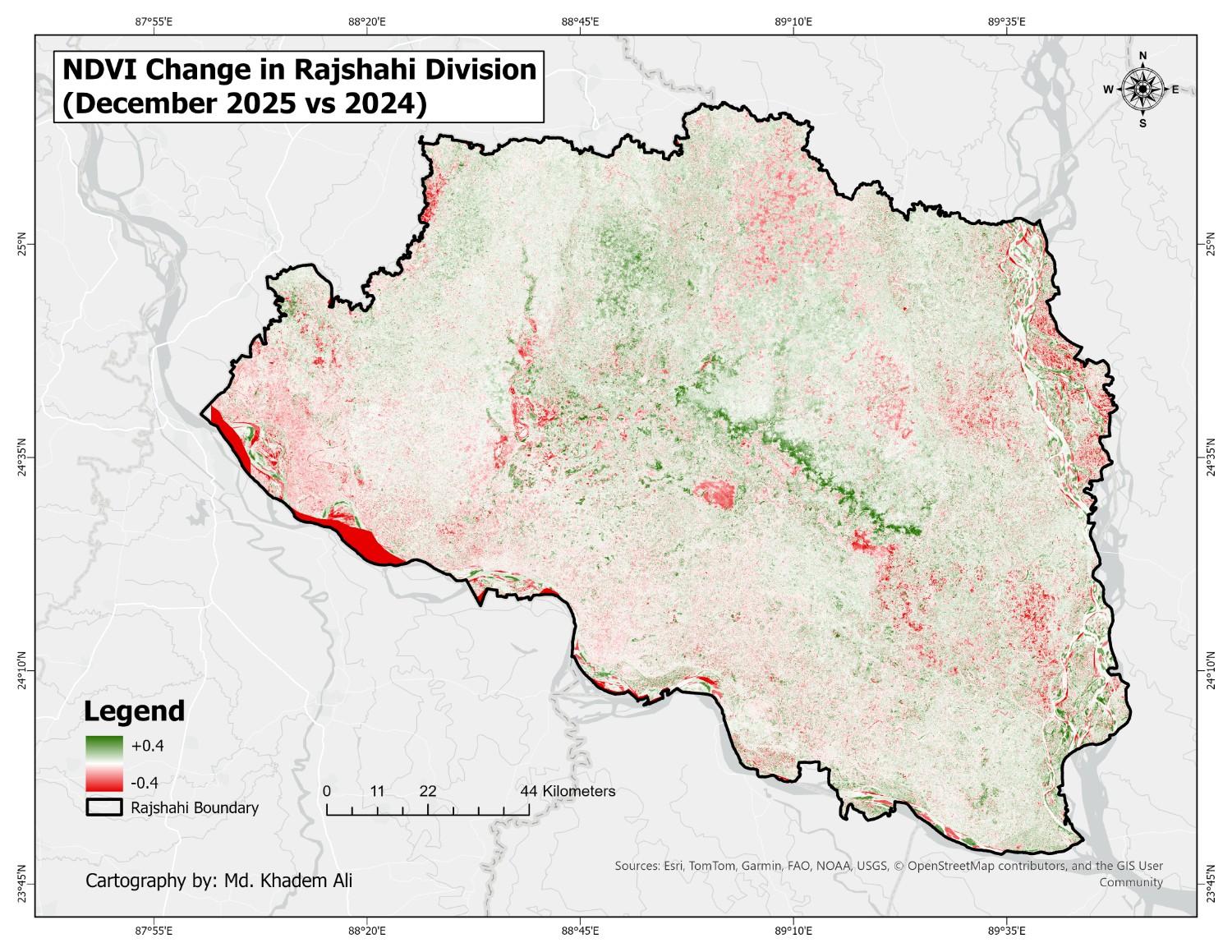 NDVI Change Map of Rajshahi Division